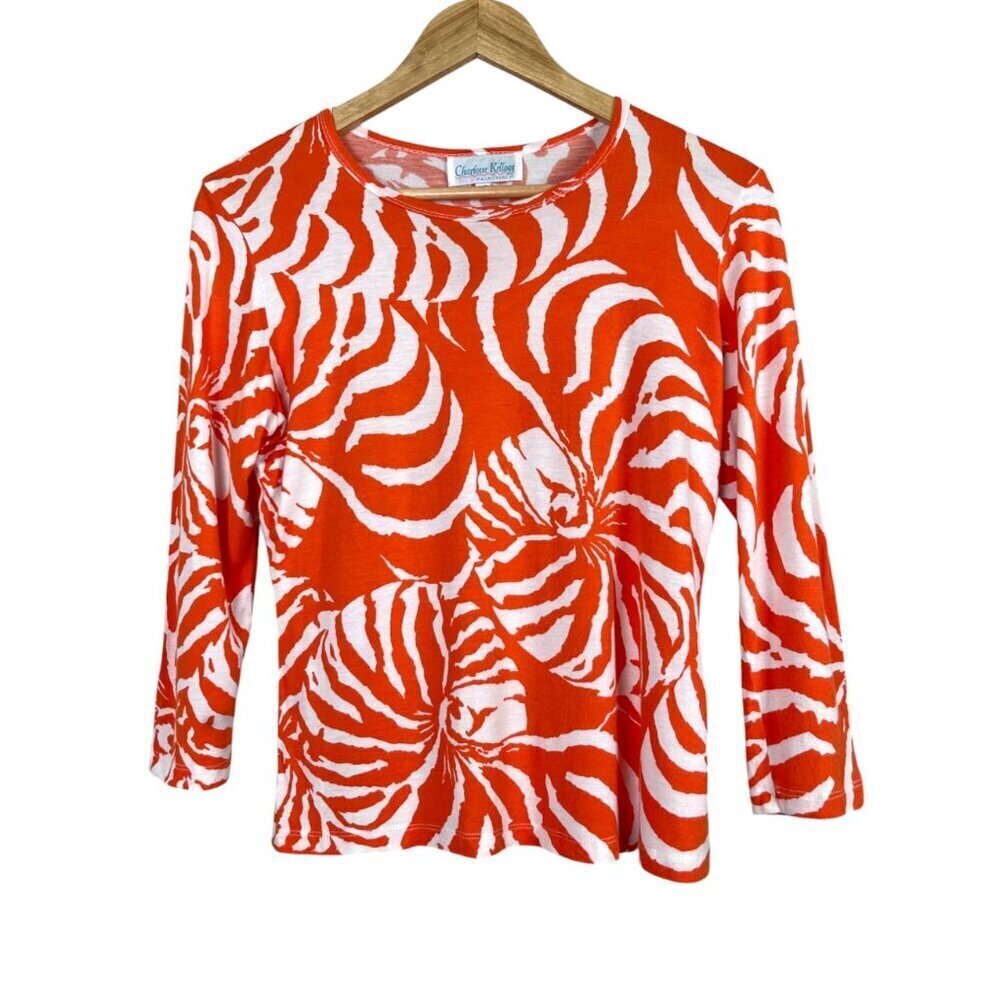 CHARLOTTE KELLOGG PALM BEACH SEASHELL PRINT ORANGE TOP